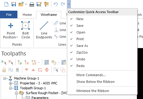 Mastercam Quick Access Toolbar